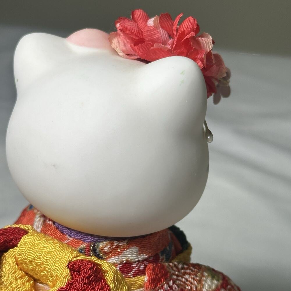 Vintage 2001 Sanrio Hello Kitty Ceramic Red Kimono Figurine Floral Japan Rare 6” - Picture 8 of 11